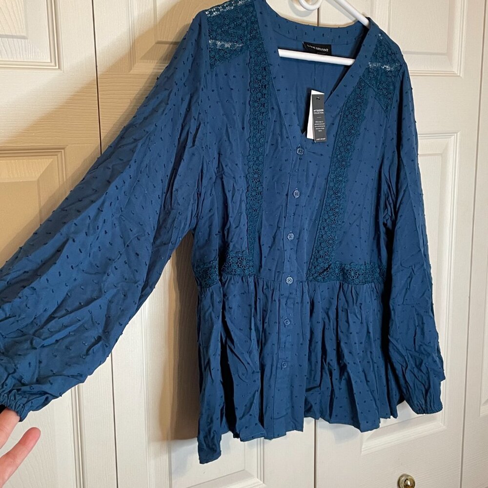 Lane Bryant Illusion Collection Peplum Style Blouse Size 14